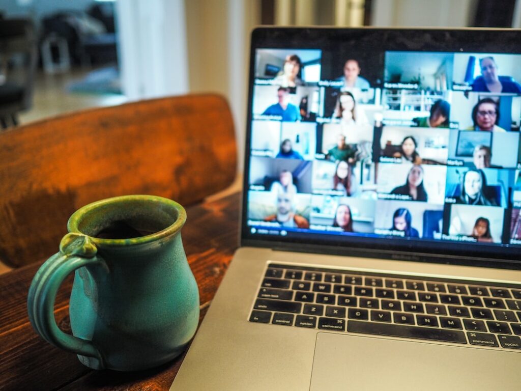 a teleconference opened in a laptop