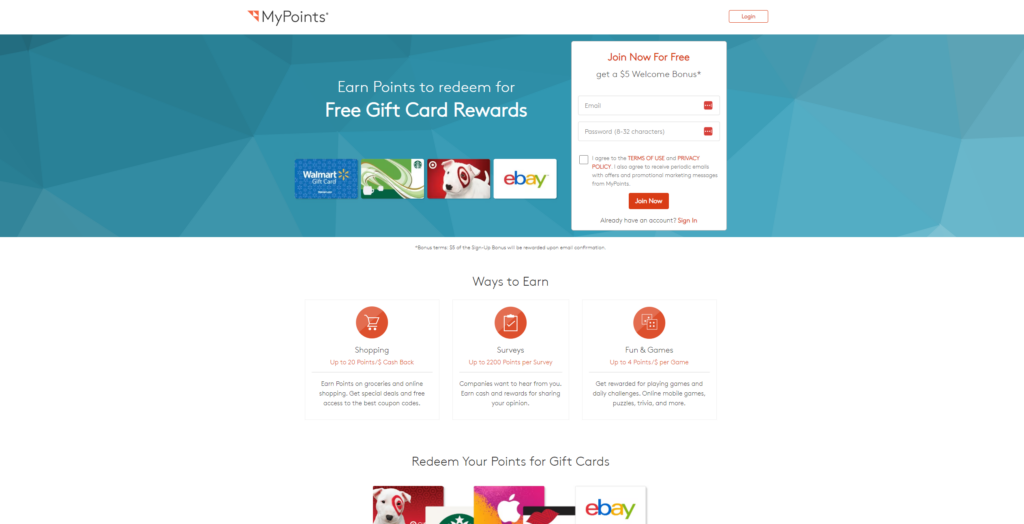 MyPoints landing page